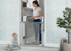 Delta Children Adjustable Baby Safety Gate - Easy Fit Pressure Mount Design With Walk-Through Door Baby Gates