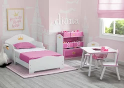 Delta Children Princess Crown Wood Toddler Bed, White/Pink Toddler Beds