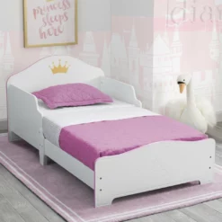 Delta Children Princess Crown Wood Toddler Bed, White/Pink Toddler Beds