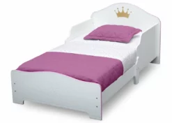 Delta Children Princess Crown Wood Toddler Bed, White/Pink Toddler Beds