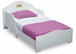 Delta Children Princess Crown Wood Toddler Bed, White/Pink Toddler Beds