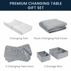 Serta 7-Piece Essential Changing Table Set - Newborn Baby Gift Set For Boys And Girls – Set Includes Changing Pad, Plush Changing Pad Cover, 3 Changing Pad Liners And 2 Storage Bins Changing Pads & Covers