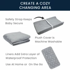 Serta 7-Piece Essential Changing Table Set - Newborn Baby Gift Set For Boys And Girls – Set Includes Changing Pad, Plush Changing Pad Cover, 3 Changing Pad Liners And 2 Storage Bins Changing Pads & Covers
