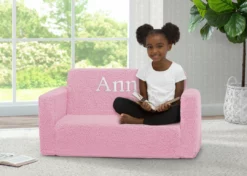 Delta Children What's New Personalized Cozee Flip-Out Sherpa 2-in-1 Convertible Sofa To Lounger For Kids