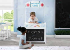 Delta Children What's New Reversible 4-in-1 Pretend Play Center With Chalkboard & Storage