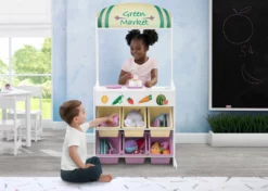 Delta Children What's New Reversible 4-in-1 Pretend Play Center With Chalkboard & Storage