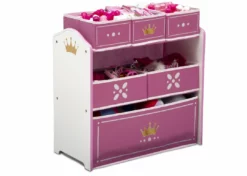 Delta Children Storage Princess Crown Multi-Bin Toy Organizer, White/Pink