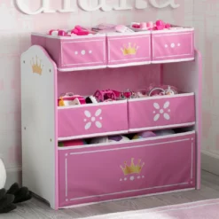 Delta Children Storage Princess Crown Multi-Bin Toy Organizer, White/Pink