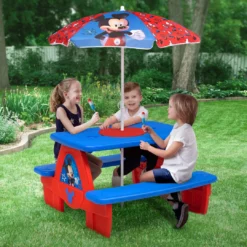 Delta Children Mickey Mouse 4 Seat Activity Picnic Table With Umbrella And LEGO Compatible Tabletop
