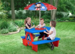 Delta Children Mickey Mouse 4 Seat Activity Picnic Table With Umbrella And LEGO Compatible Tabletop