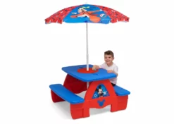 Delta Children Mickey Mouse 4 Seat Activity Picnic Table With Umbrella And LEGO Compatible Tabletop