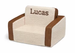 Delta Children Personalized Cozee Flip-Out Sherpa And Faux Leather 2-in-1 Convertible Chair To Lounger For Kids Personalization