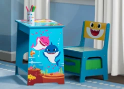 Delta Children Baby Shark Wood Art Desk And Chair Set With Dry Erase Top And Reusable Stickers Activity Desks