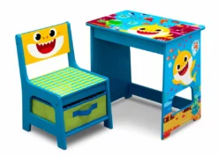 Delta Children Baby Shark Wood Art Desk And Chair Set With Dry Erase Top And Reusable Stickers Activity Desks