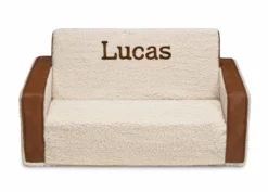 Delta Children Personalization Personalized Cozee Flip-Out Sherpa And Leather 2-in-1 Convertible Sofa To Lounger For Kids