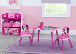 Delta Children Minnie Mouse 4-Piece Playroom Solution – Set Includes Table And 2 Chairs And 6-Bin Toy Organizer Table & Chair Sets