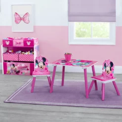 Delta Children Minnie Mouse 4-Piece Playroom Solution – Set Includes Table And 2 Chairs And 6-Bin Toy Organizer Table & Chair Sets