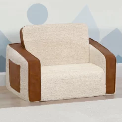 Delta Children Cozee Flip-Out Sherpa And Leather 2-in-1 Convertible Chair To Lounger For Kids What's New