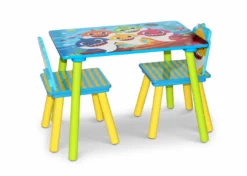 Delta Children Baby Shark 4-Piece Playroom Solution – Set Includes Table And 2 Chairs And 6-Bin Toy Organizer