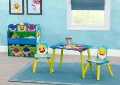 Delta Children Baby Shark 4-Piece Playroom Solution – Set Includes Table And 2 Chairs And 6-Bin Toy Organizer
