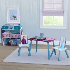 Delta Children Disney Frozen II 4-Piece Playroom Solution – Set Includes Table And 2 Chairs And 6-Bin Toy Organizer Table & Chair Sets