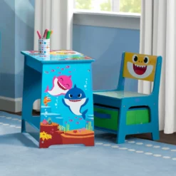 Delta Children Baby Shark Wood Art Desk And Chair Set With Dry Erase Top And Reusable Stickers Activity Desks