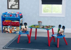 Delta Children Table & Chair Sets Mickey Mouse 4-Piece Playroom Solution – Set Includes Table And 2 Chairs And 6-Bin Toy Organizer