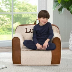 Delta Children Personalized Cozee Sherpa And Faux Leather Chair For Kids