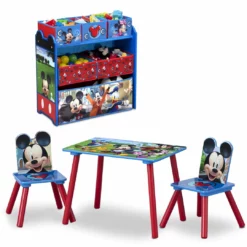 Delta Children Table & Chair Sets Mickey Mouse 4-Piece Playroom Solution – Set Includes Table And 2 Chairs And 6-Bin Toy Organizer