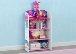 Delta Children Trolls World Tour Wooden Playhouse 4-Shelf Bookcase For Kids Sale