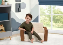 Delta Children Cozee Flip-Out Sherpa And Leather 2-in-1 Convertible Chair To Lounger For Kids What's New